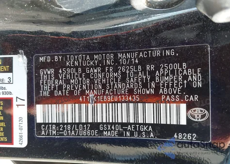 2014 Toyota Avalon Xle z USA, uszkodzony, nr VIN 4T1BK1EB9EU133435